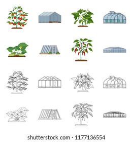 Isolated object of greenhous and plant icon. Collection of greenhous and garden vector icon for stock.