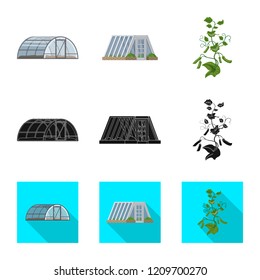 Isolated object of greenhouse and plant sign. Set of greenhouse and garden vector icon for stock.