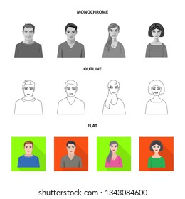 Isolated object of hairstyle and profession  icon. Set of hairstyle and character  vector icon for stock.