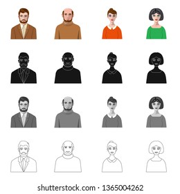 Isolated object of hairstyle and profession  icon. Collection of hairstyle and character  stock vector illustration.