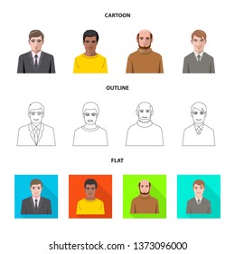 Isolated object of hairstyle and profession  icon. Collection of hairstyle and character  stock symbol for web.