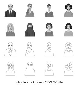 Isolated object of hairstyle and profession  icon. Set of hairstyle and character  vector icon for stock.