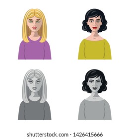 Isolated object of hairstyle and profession icon. Collection of hairstyle and character stock symbol for web.