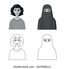 Isolated object of hairstyle and profession icon. Collection of hairstyle and character vector icon for stock.