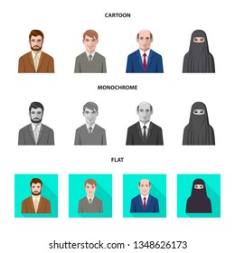 Isolated object of hairstyle and profession  logo. Collection of hairstyle and character  stock symbol for web.