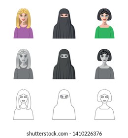 Isolated object of hairstyle and profession  logo. Set of hairstyle and character  stock symbol for web.