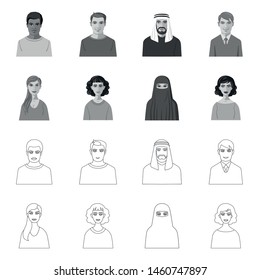 Isolated object of hairstyle and profession logo. Collection of hairstyle and character stock vector illustration.