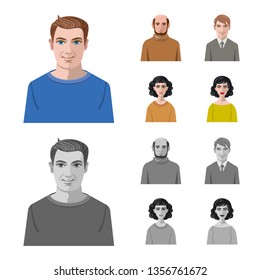Isolated object of hairstyle and profession  sign. Set of hairstyle and character  stock vector illustration.