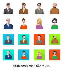Isolated object of hairstyle and profession  sign. Collection of hairstyle and character  vector icon for stock.