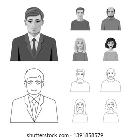 Isolated object of hairstyle and profession  sign. Collection of hairstyle and character  vector icon for stock.