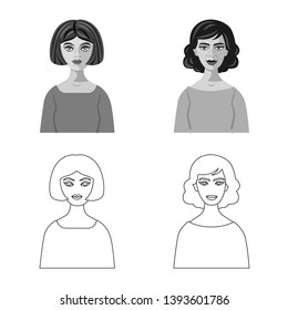 Isolated object of hairstyle and profession  sign. Set of hairstyle and character  stock symbol for web.
