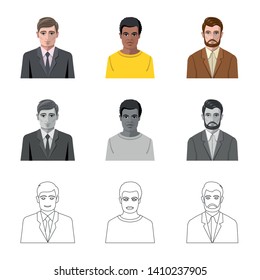 Isolated object of hairstyle and profession  sign. Set of hairstyle and character  vector icon for stock.