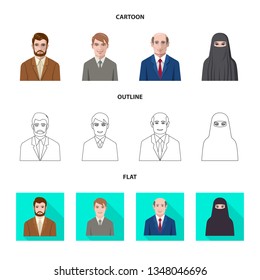 Isolated object of hairstyle and profession  symbol. Set of hairstyle and character  stock symbol for web.