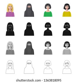 Isolated object of hairstyle and profession  symbol. Set of hairstyle and character  vector icon for stock.