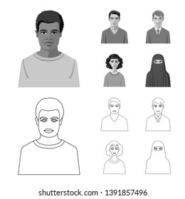 Isolated object of hairstyle and profession  symbol. Set of hairstyle and character  vector icon for stock.