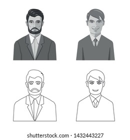 Isolated object of hairstyle and profession symbol. Set of hairstyle and character stock symbol for web.