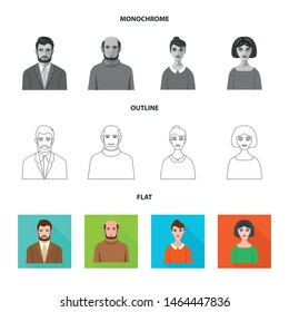 Isolated object of hairstyle and profession symbol. Collection of hairstyle and character vector icon for stock.