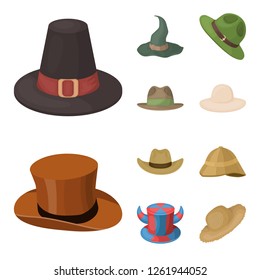 Isolated object of hat and cap sign. Collection of hat and model stock vector illustration.