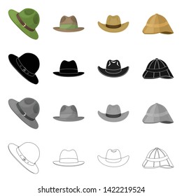 Isolated object of hat and cap sign. Set of hat and model stock vector illustration.