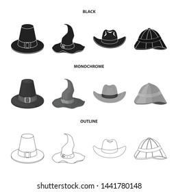 Isolated object of hat and cap sign. Set of hat and model vector icon for stock.