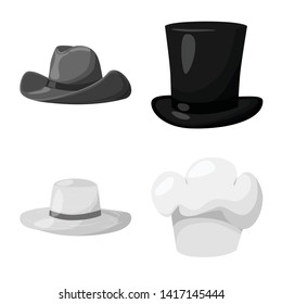 Isolated object of hat and helmet logo. Collection of hat and profession stock symbol for web.
