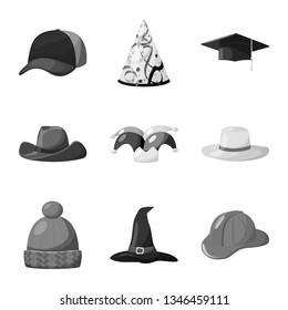 Isolated object of hat and helmet symbol. Set of hat and profession stock vector illustration.