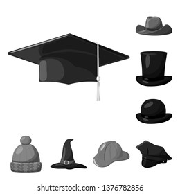 Isolated object of hat and helmet symbol. Collection of hat and profession stock symbol for web.