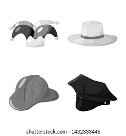 Isolated object of hat and helmet symbol. Set of hat and profession stock vector illustration.