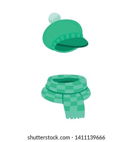 Isolated object of hat and scarf sign. Set of hat and green stock vector illustration.