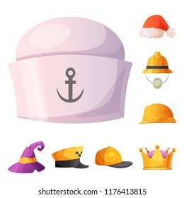 Isolated object of headgear and cap icon. Collection of headgear and accessory stock vector illustration.