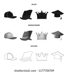Isolated object of headgear and cap icon. Set of headgear and accessory vector icon for stock.