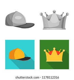 Isolated object of headgear and cap icon. Collection of headgear and accessory stock symbol for web.