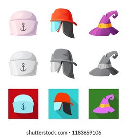 Isolated object of headgear and cap icon. Collection of headgear and accessory stock vector illustration.
