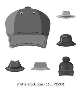 Isolated object of headgear and cap icon. Set of headgear and accessory vector icon for stock.