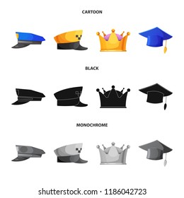 Isolated object of headgear and cap icon. Collection of headgear and accessory stock vector illustration.