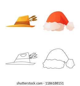 Isolated object of headgear and cap icon. Collection of headgear and accessory stock vector illustration.