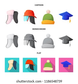 Isolated object of headgear and cap icon. Collection of headgear and accessory stock vector illustration.