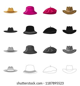 Isolated object of headgear and cap icon. Collection of headgear and accessory stock symbol for web.