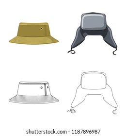 Isolated object of headgear and cap icon. Collection of headgear and accessory stock vector illustration.