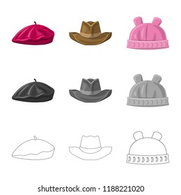 Isolated object of headgear and cap icon. Collection of headgear and accessory stock symbol for web.