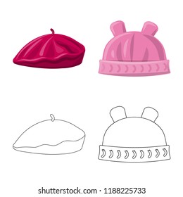 Isolated object of headgear and cap icon. Collection of headgear and accessory vector icon for stock.