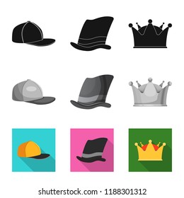 Isolated object of headgear and cap icon. Collection of headgear and accessory stock vector illustration.