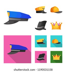 Isolated object of headgear and cap icon. Collection of headgear and accessory stock symbol for web.