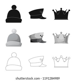 Isolated object of headgear and cap icon. Set of headgear and accessory stock vector illustration.