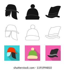 Isolated object of headgear and cap icon. Collection of headgear and accessory stock vector illustration.