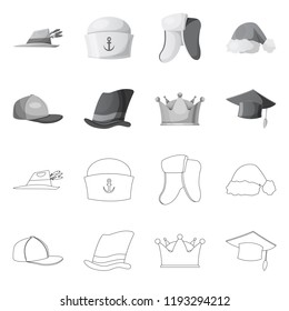 Isolated object of headgear and cap icon. Set of headgear and accessory vector icon for stock.