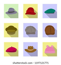 Isolated object of headgear and cap icon. Set of headgear and accessory stock vector illustration.