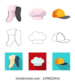 Isolated object of headgear and cap icon. Collection of headgear and accessory vector icon for stock.