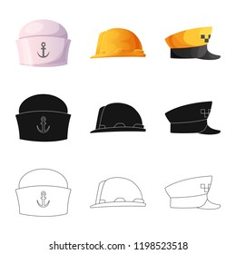 Isolated object of headgear and cap icon. Set of headgear and accessory stock vector illustration.