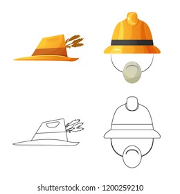 Isolated object of headgear and cap icon. Collection of headgear and accessory vector icon for stock.